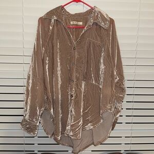 We The Free velvet long sleeve button down tan shirt, size smalll